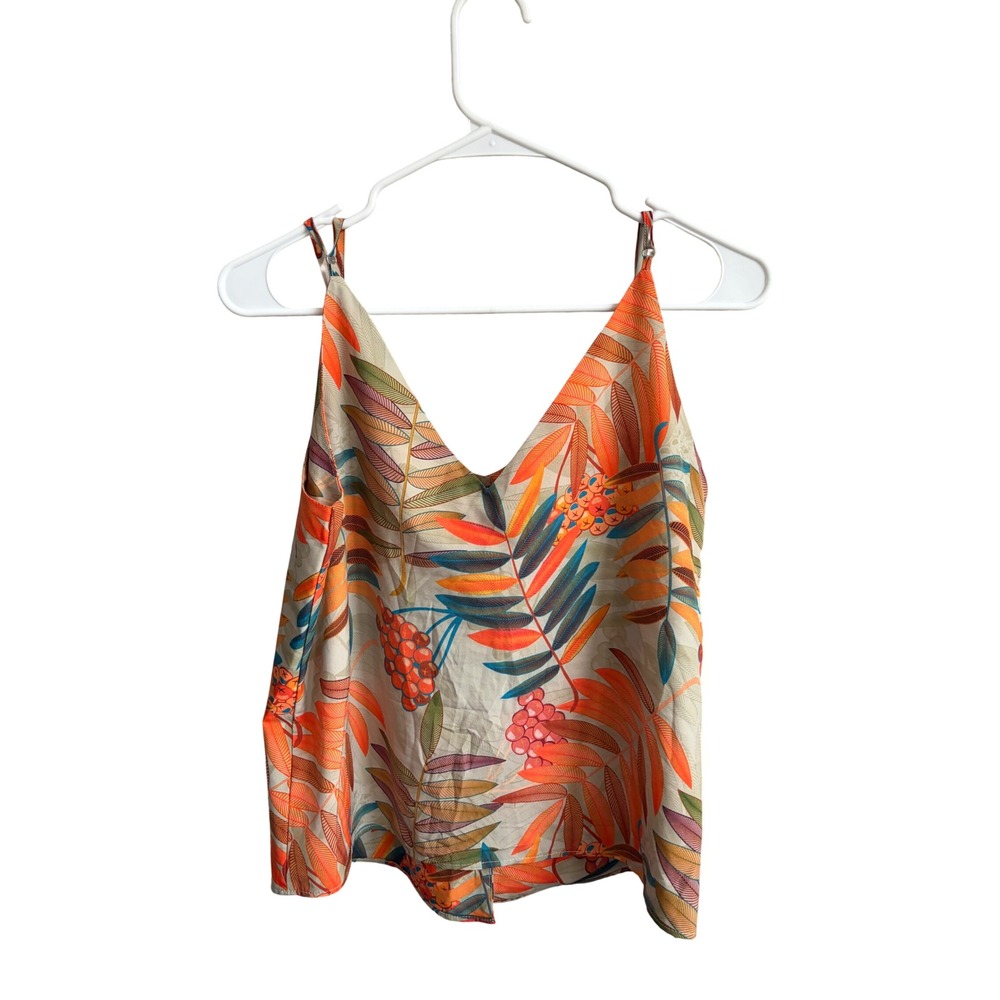 Oxford Tropical Floral‎ Cami Top Multicolor V-Neck Button Back Small